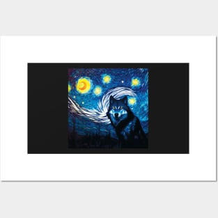 Wolf in a Starry Night Sky. Van Gogh Style Posters and Art